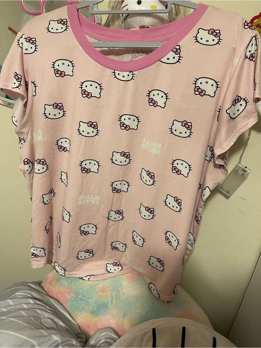 Hello Kitty Pink All-Over Character Short Sleeve Pajama Top